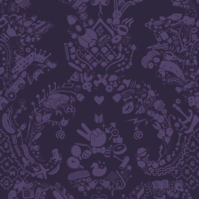 New World Damask Wallpaper- Purple & Purple