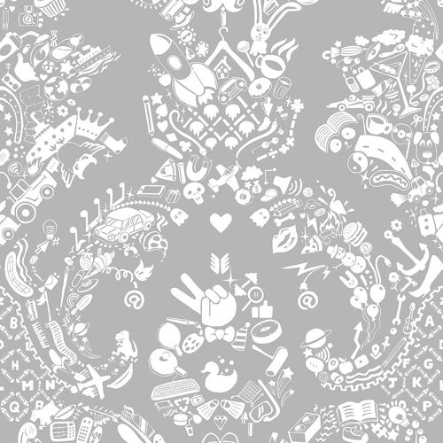 New World Damask Wallpaper- White & Grey