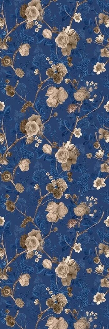 Papier peint Floral Spring - Bleu marine & sépia