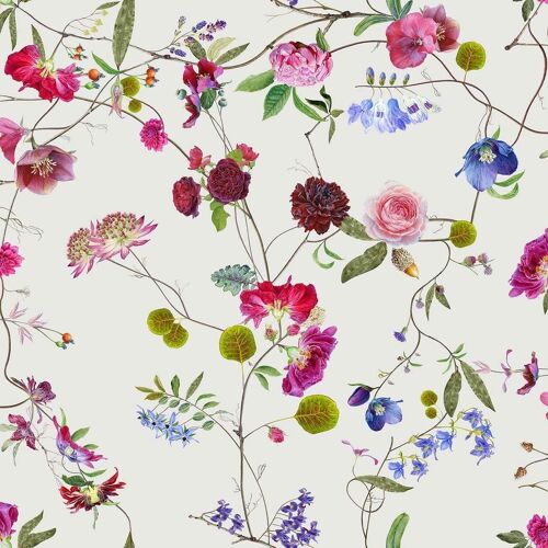 Botanical Chinoiserie Wallpaper -White & purples