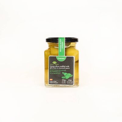 Grüne Oliven - Gordal - Gefüllt mit Essiggurken in Senfsauce