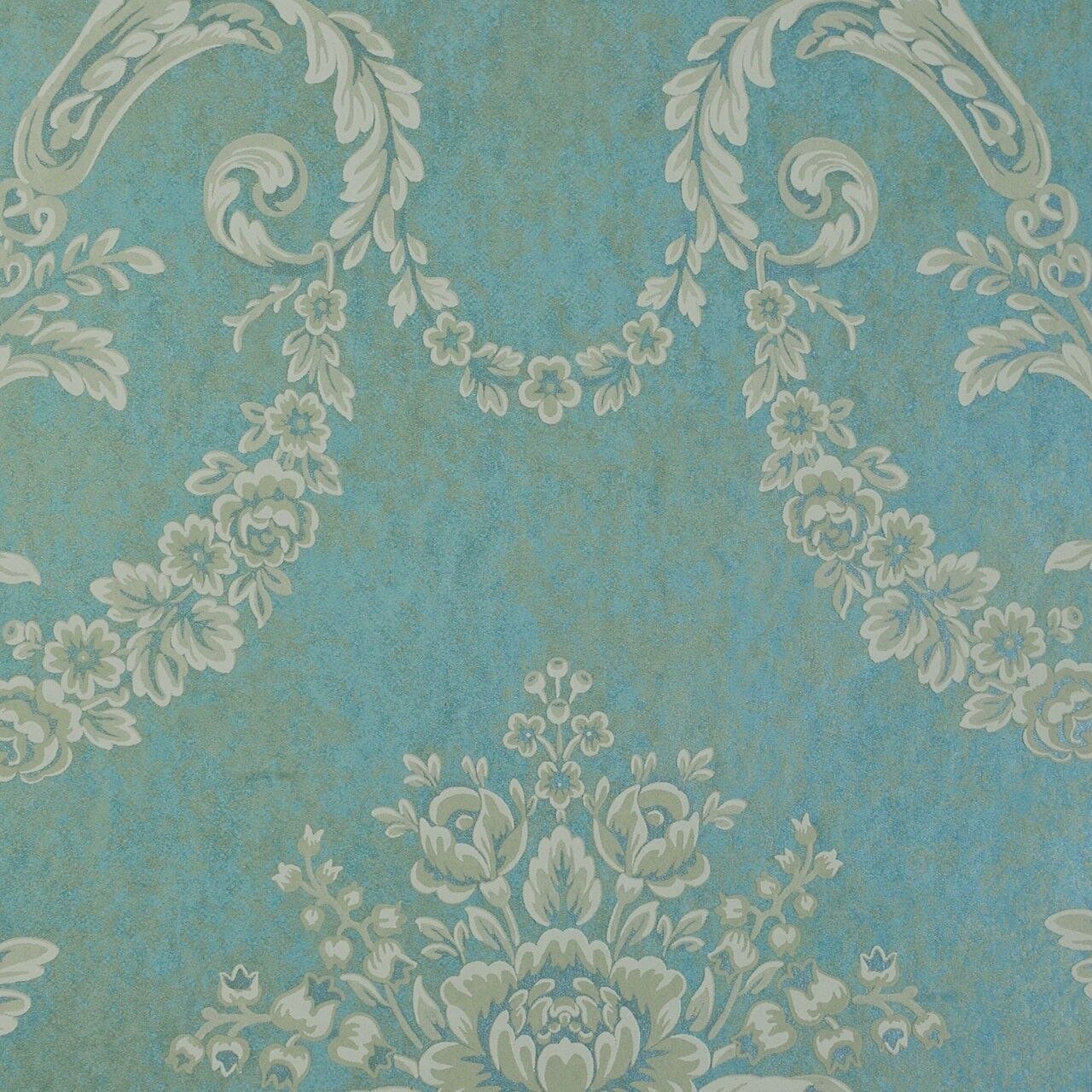 Carta da parati floreale goffrata Wimpole - Teal Green