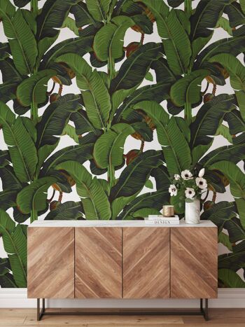 Papier peint Banana Leaf Tropical Rainforest avec feuilles vertes 1