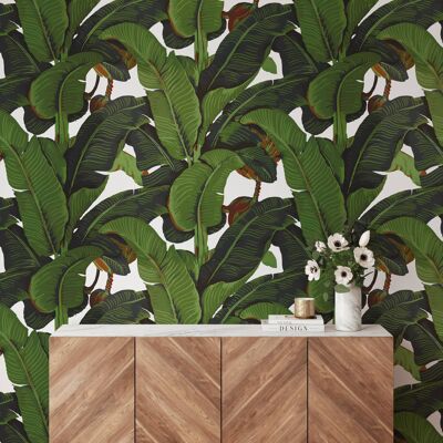 Banana Leaf Tropical Rainforest Wallpaper with Green Leaves