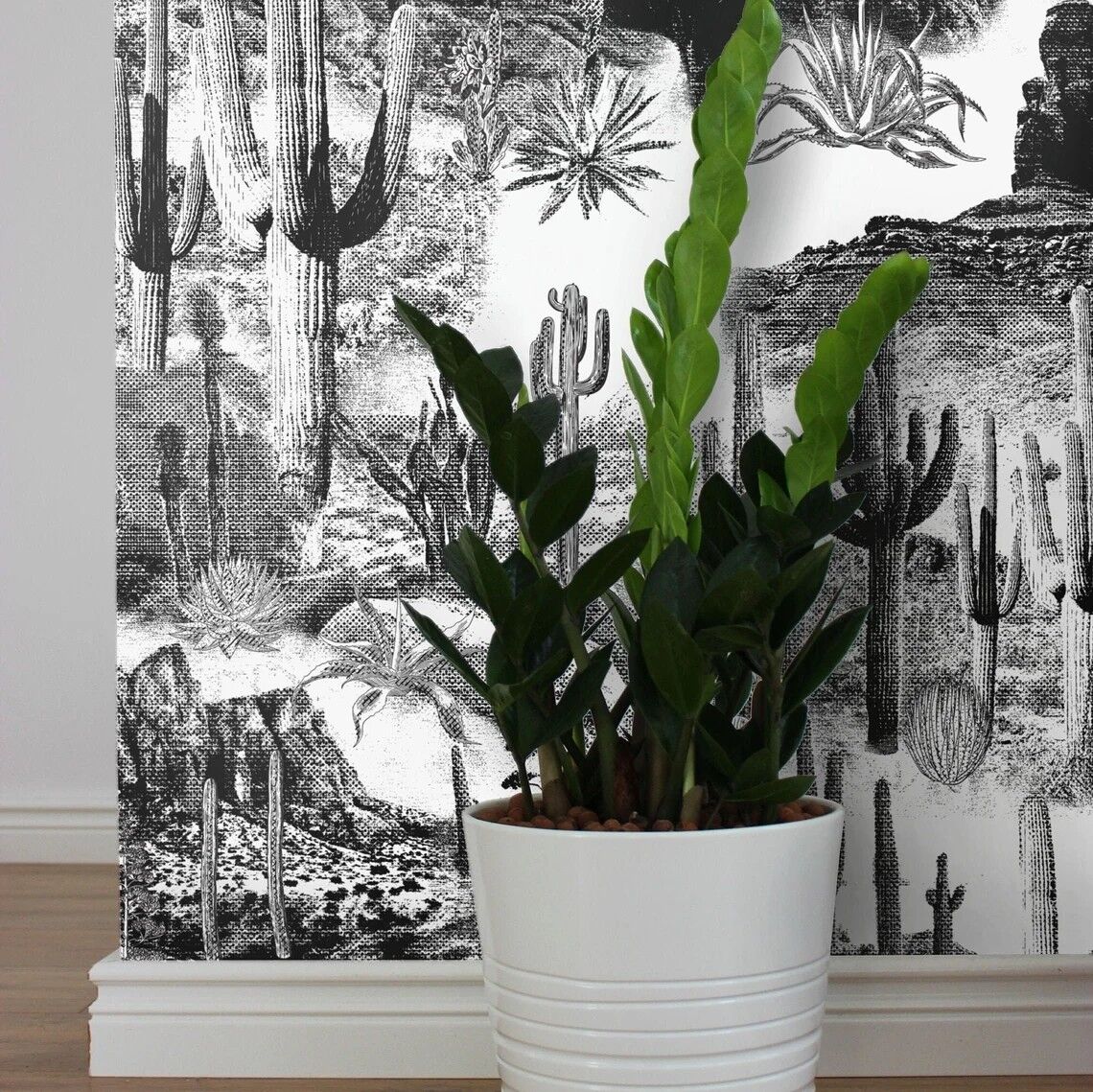 Carta da parati del deserto dell'acquaforte della stampa del cactus