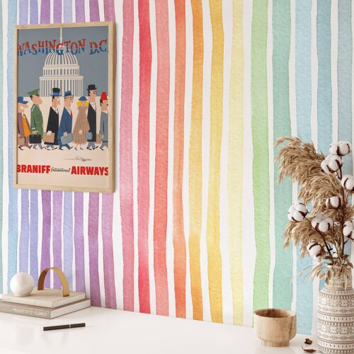 Pastel Rainbow Striped Wallpaper Watercolor Paint Vertical