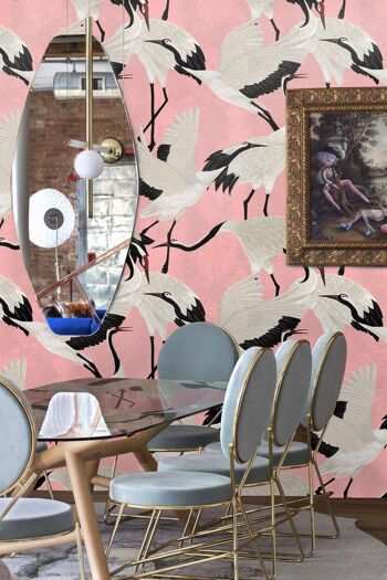 Papier peint imprimé héron rose, art mural oiseaux asiatiques 2