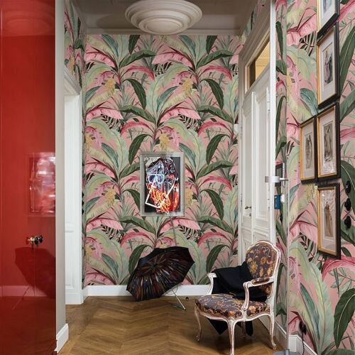 Soft Pink Banana Leaves Jungle Wallpaper
