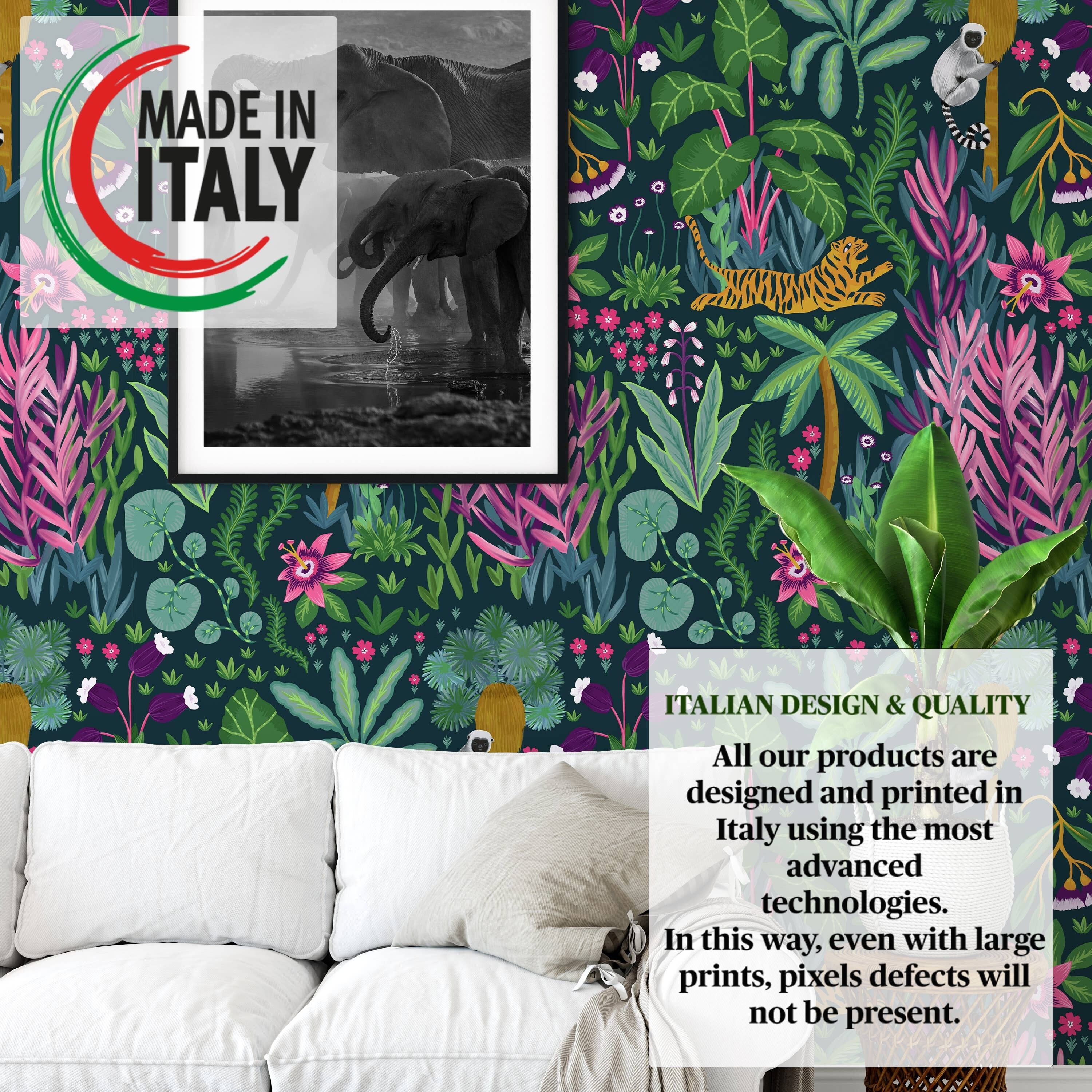 Carta da parati tropicale Dark Jungle, arredamento Whimsical Tiger Boho