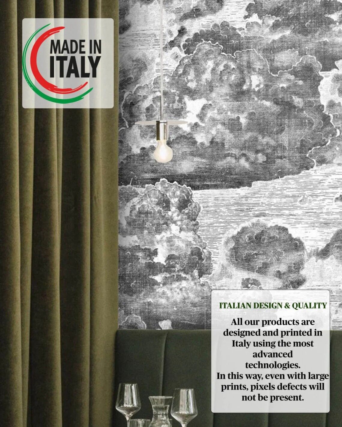 Vintage Style Clouds Wallpaper, Etching Cloudy Illustration