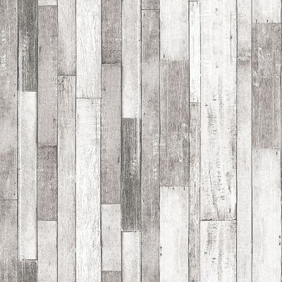 Rustic Wood Effect Panel Wallpaper Grey and White