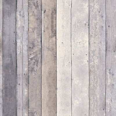 Carta da parati con pannelli effetto legno rustico grigio e beige