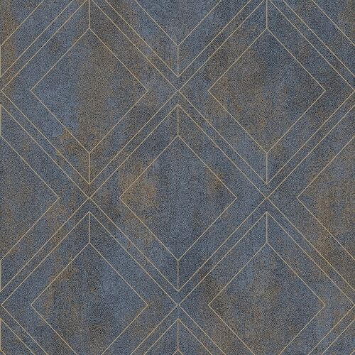 Geometric Trellis Rustic wallpaper - Grey blue