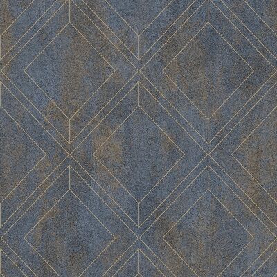 Papier peint Geometric Trellis Rustic - Bleu gris