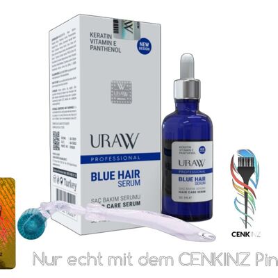 URAW Blue Hair Serum 50ml, Haarwuchs, Mavi Su, Blaues Wasser + Dermaroller