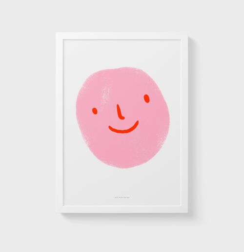 A5 Wall Art Print | Pink happy emoticon