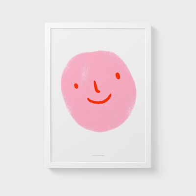 Impresión de arte de pared A5 | Emoticono rosa feliz