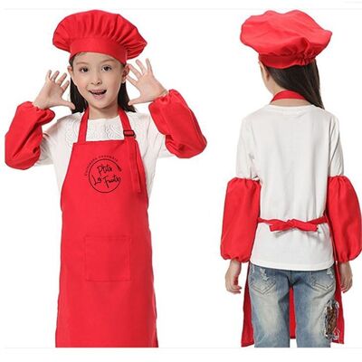 Apron-toque-sleeves set for children - Red