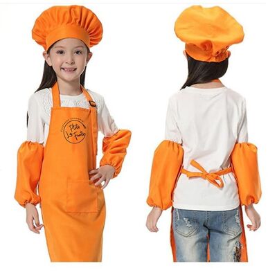 Apron-toque-sleeves set for children - Orange