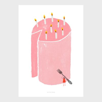 Impresión de arte de pared A5 | pastel de cumpleaños rosa