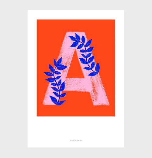 A5 Wall Art Print | Initial botanical letter A