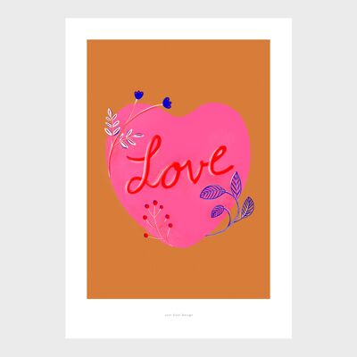 Impresión de arte de pared A5 | Corazón de amor floral