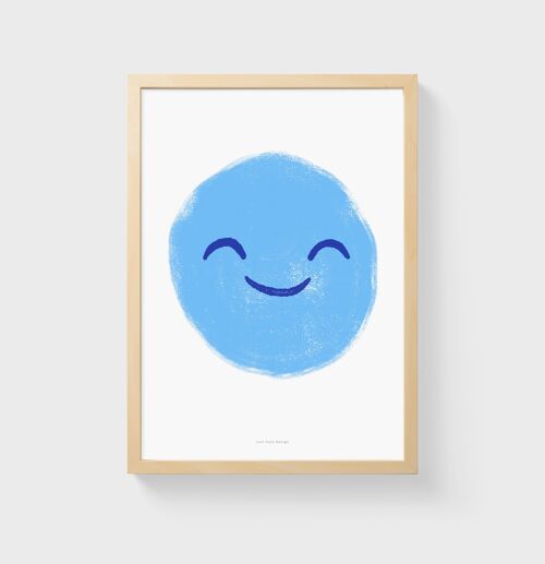 A5 Wall Art Print | Blue happy emoticon