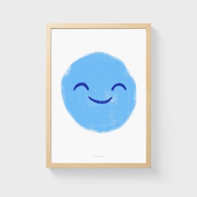 A5 Wall Art Print | Blue happy emoticon