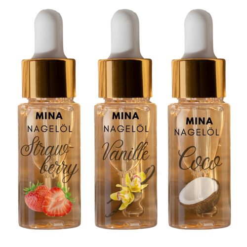 3er Set MINA Nagelöl Coco, Vanille, Strawberry