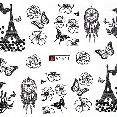 Sticker Transfert Eau Fleur - K30-A1511 Sticker Transfert Eau Papillon Paris
