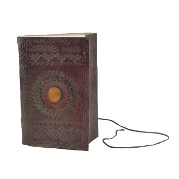 Carnet de note couverture en cuir et pierre d'onyx 12 x 15 cm 1