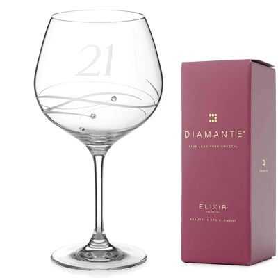 Bicchiere da gin in cristallo per il 21° compleanno decorato con cristalli Swarovski - Bicchiere singolo