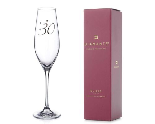 30th Birthday Champagne Flute Adorned With Swarovski Crystals - Single Glass