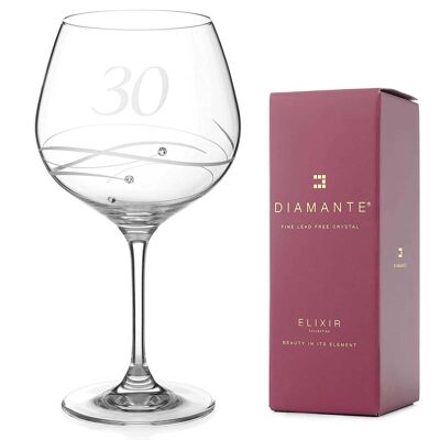 Bicchiere da gin per il 30° compleanno decorato con cristalli Swarovski - Bicchiere singolo