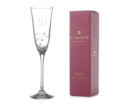 50th Birthday Champagne Flute Adorned With Swarovski Crystals - Single Glass