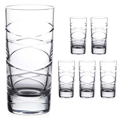 Lot de 6 verres à billes en cristal de plomb coupés à la main en jaspe 24 % dans une boîte cadeau doublée de satin.