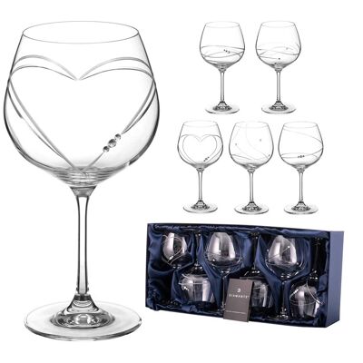 6 Gin Copa-Gläser mit Swarovski-Kristallen – verschiedene Mischung aus 6 Designs, alle mit Swarovski-Kristallen verziert – Auswahl-Geschenkbox mit 6 Stück