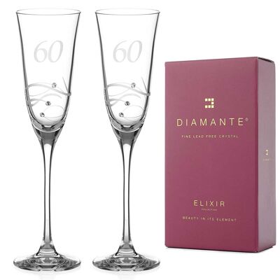 Flute da Champagne per il 60° anniversario ornate di cristalli Swarovski - Set di 2