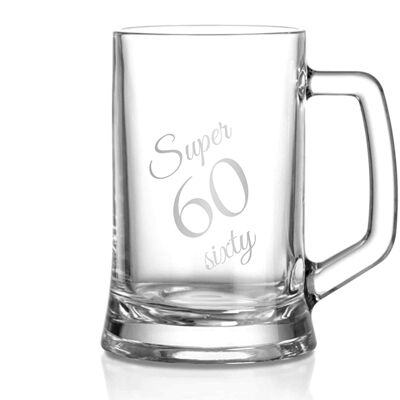 Boccale da birra per il 60° compleanno - Boccale da birra con "super Sixty Slogan" - Vetro ingombrante e durevole