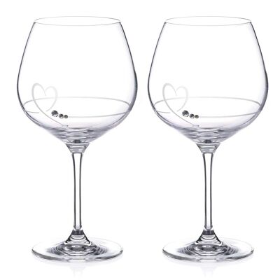 Une paire de verres Petit Valentine Heart Gin Copa avec cristaux Swarovski