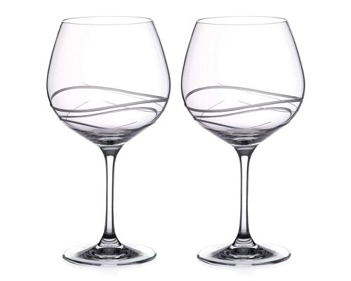 A Pair Of Hand Cut Ocean Design Gin Copa Crystal Glasses In Gift Packaging