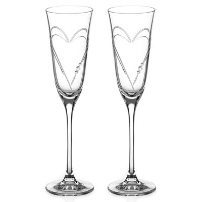 Copas de champán de cristal Beloved Hearts - Juego de 2