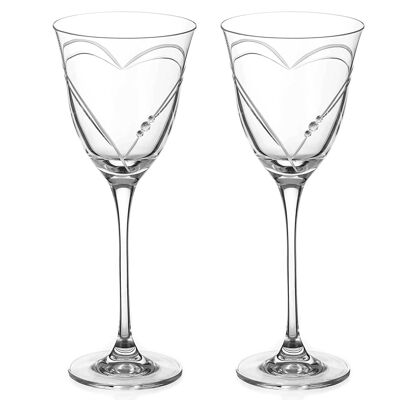 Beloved Hearts Crystal White Wine Glasses- Set Of 2