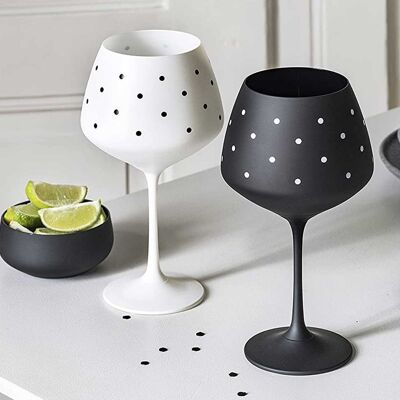 Copas de ginebra en blanco y negro - "spots & Dots" - Par de copas de copa de ginebra de cristal pintado - Juego de 2
