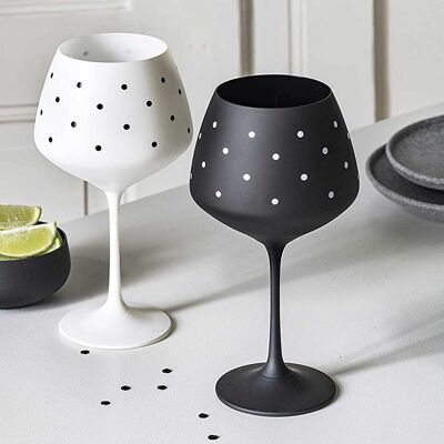 Bicchieri da gin bianchi e neri - "spots & Dots" - Coppia di bicchieri da gin Copa in cristallo dipinto - Set di 2