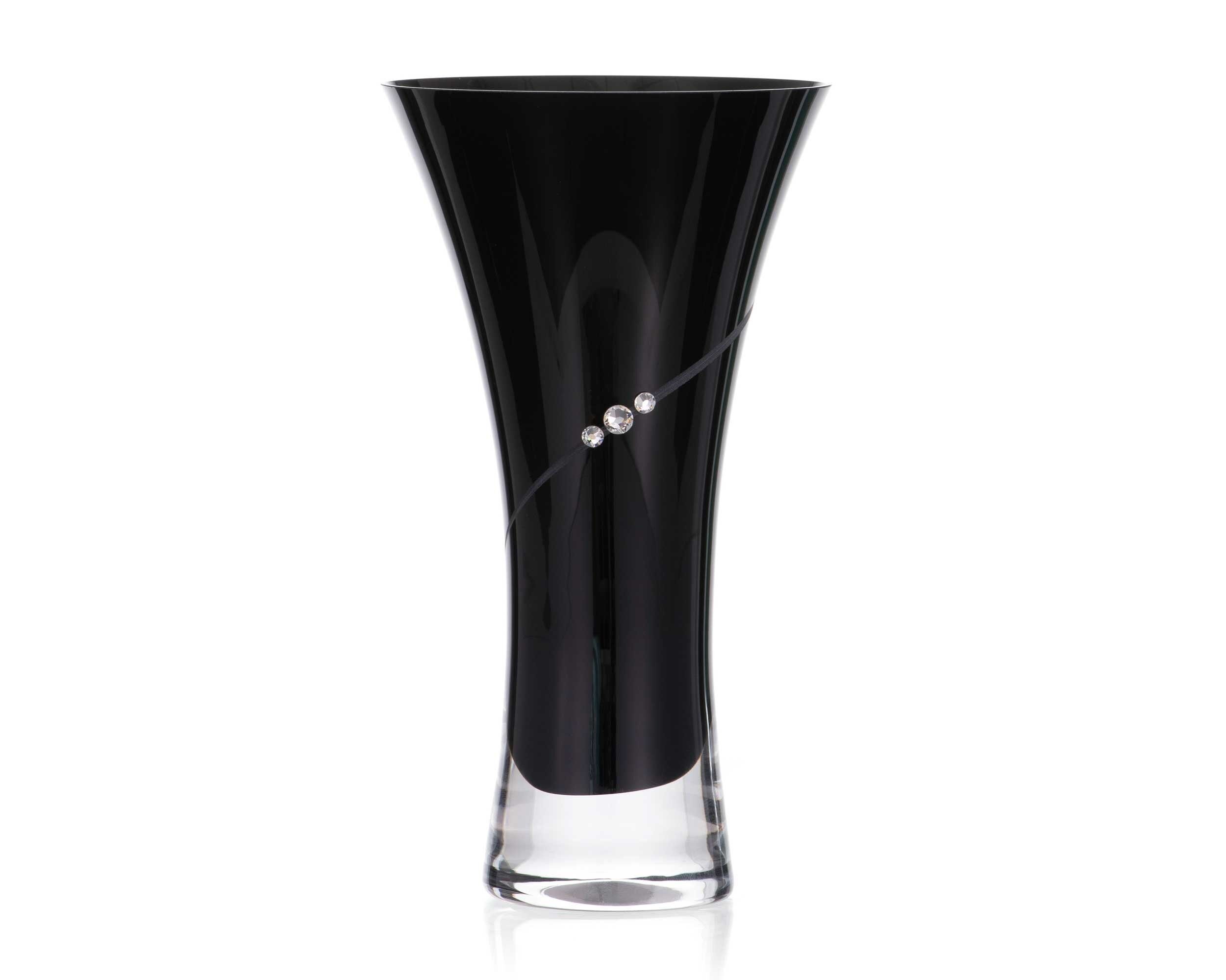 Vaso a tromba nero 'silhouette' - Piccolo vaso di cristallo tagliato a mano con cristalli Swarovski - 18 cm