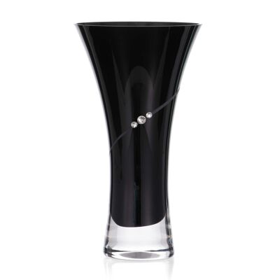 Schwarze Trompetenvase 'Silhouette' - Kleine handgeschliffene Kristallvase mit Swarovski-Kristallen - 18 cm