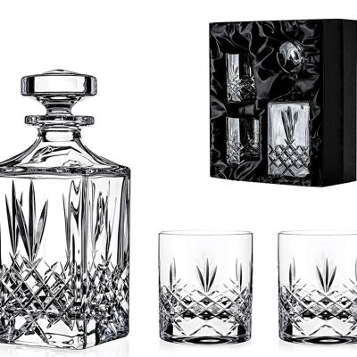 Set di whisky in cristallo da 3 pezzi Buckingham Cut confezionato in una lussuosa confezione regalo foderata in raso - Cristallo senza piombo