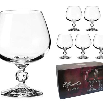 Crystal Brandy Snifter oder Cognacgläser 'Claudia', Kugelstiel im Vintage-Stil, bleifreier Kristall, 6er-Set