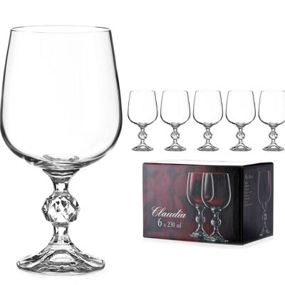 Crystal Red Wine Glasses 'claudia' Vintage Style Ball Stem, Lead Free Crystal, Set Of 6